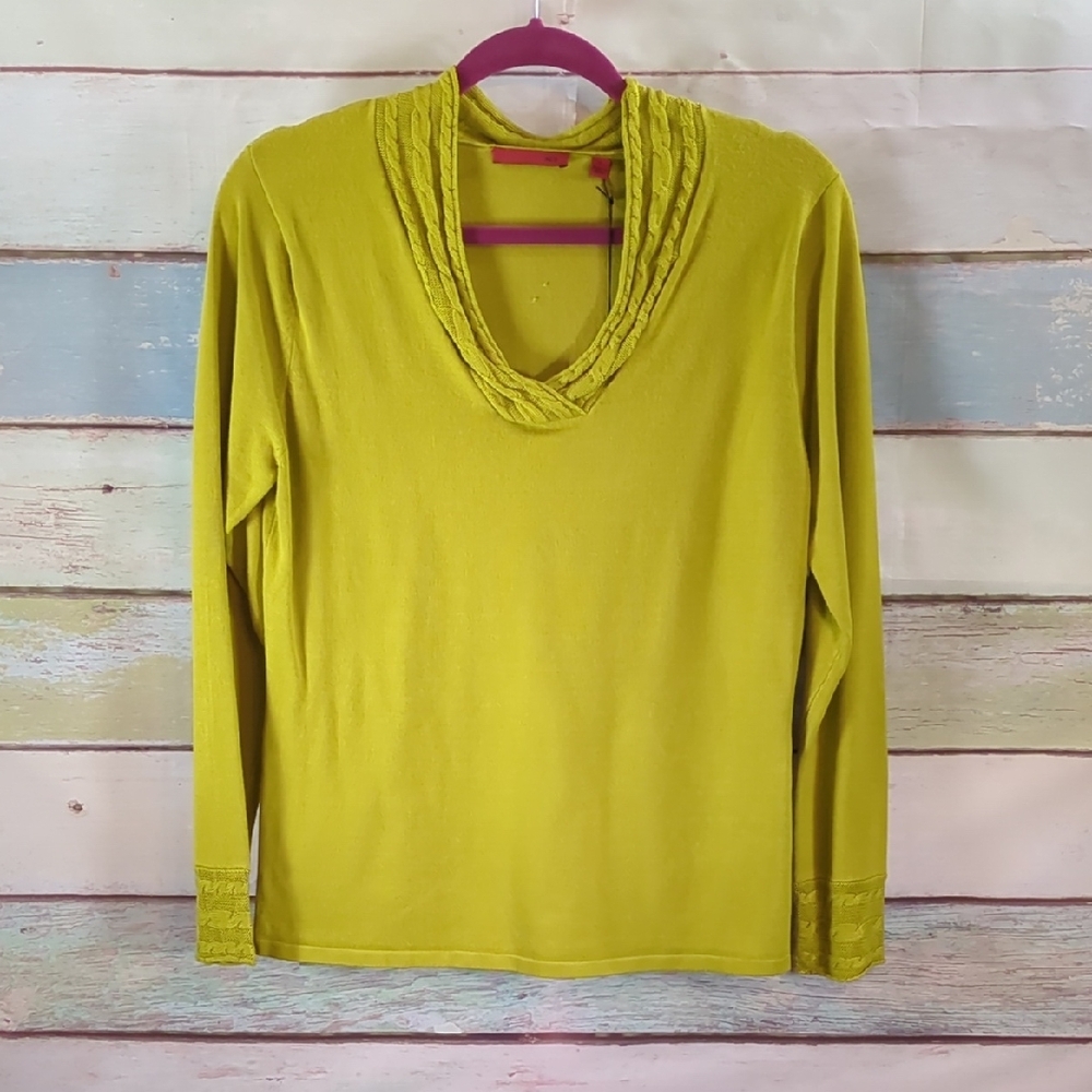Red Women's V-Neck Sweater - Vibrant Yellowish Green